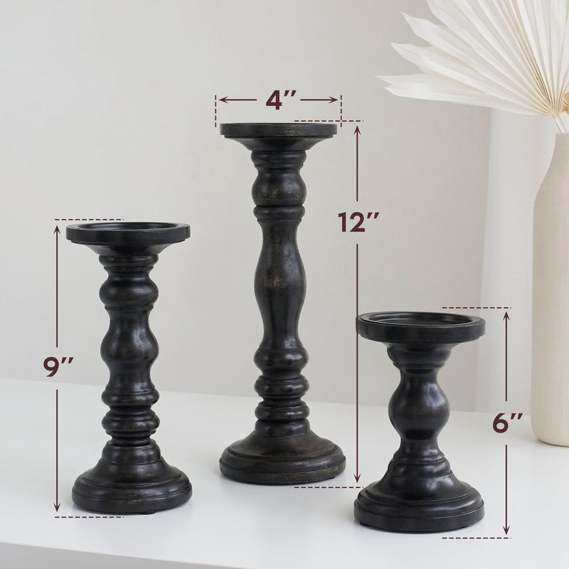 Rustic Wooden Candle Holders Set of 3 (6", 9", 12") (IND-BlackCH)