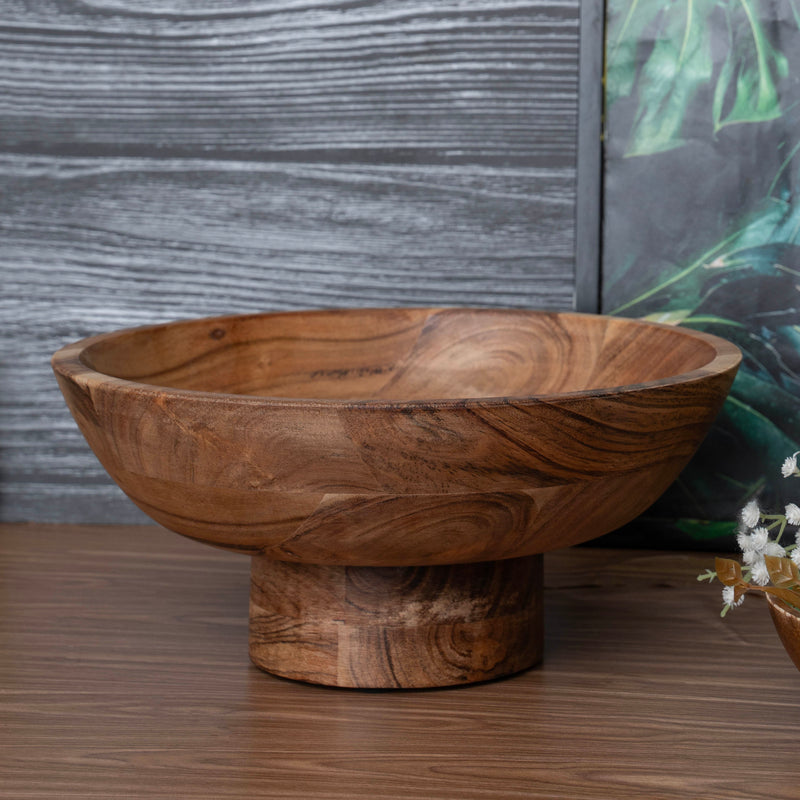 Wooden Footed Bowl by Luxe Designs – Handcrafted Decorative Fruit Bowl with Elegant Footed Base for Dining, Serving, and Home Décor – Perfect for Fruits, Snacks, and Centerpiece Display