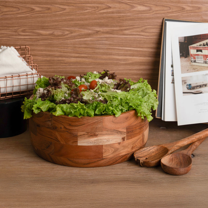 12" Wooden Salad Bowl Set with Serving Utensils by Luxe Designs - Eco-Friendly, Multipurpose Mixing & Serving Bowl for Salads, Pasta, Fruits & More – Durable & Stylish Kitchen Essential