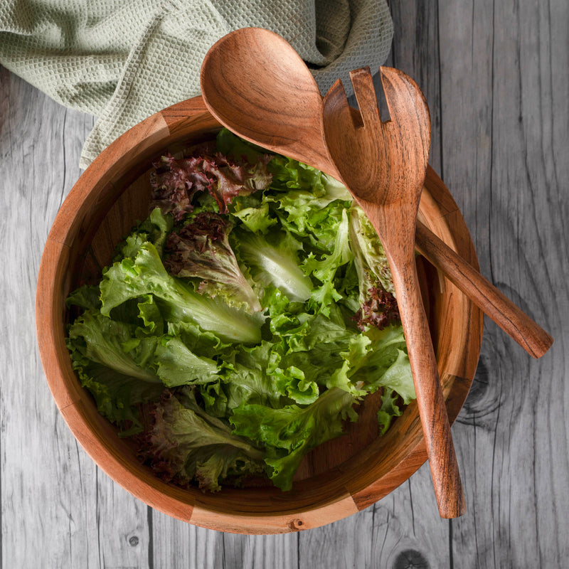 12" Wooden Salad Bowl Set with Serving Utensils by Luxe Designs - Eco-Friendly, Multipurpose Mixing & Serving Bowl for Salads, Pasta, Fruits & More – Durable & Stylish Kitchen Essential