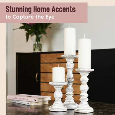 Rustic Wooden Candle Holders Set of 3 (6", 9", 12") (IND-WhiteCH)