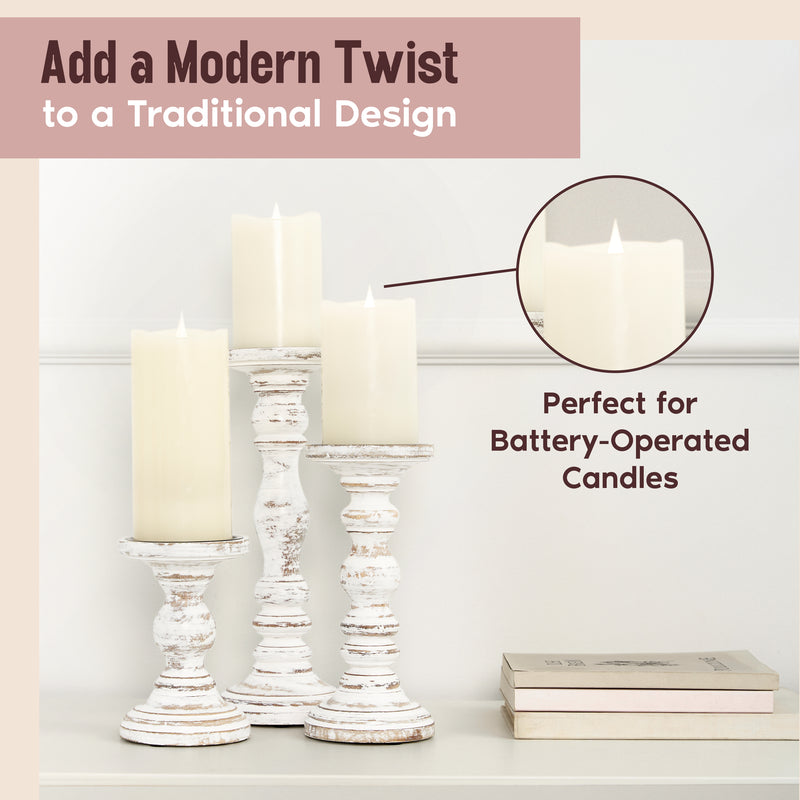 Rustic Wooden Candle Holders Set of 3 (6", 9", 12") (IND-WhiteCH)