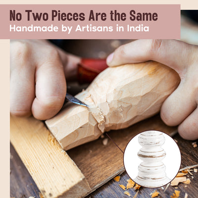 Rustic Wooden Candle Holders Set of 3 (6", 9", 12") (IND-WhiteCH)