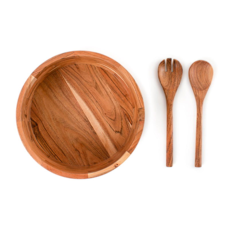 12" Wooden Salad Bowl Set with Serving Utensils by Luxe Designs - Eco-Friendly, Multipurpose Mixing & Serving Bowl for Salads, Pasta, Fruits & More – Durable & Stylish Kitchen Essential