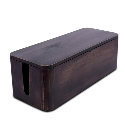 Cable Management Dark Wood Box - Wire Cord Concealer for Extension Cords