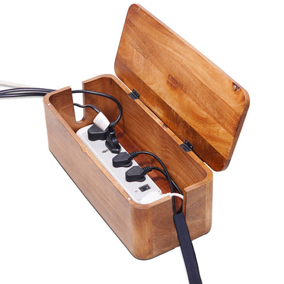 Cable Management Natural Wood Box - Wire Cord Concealer for Extension Cords