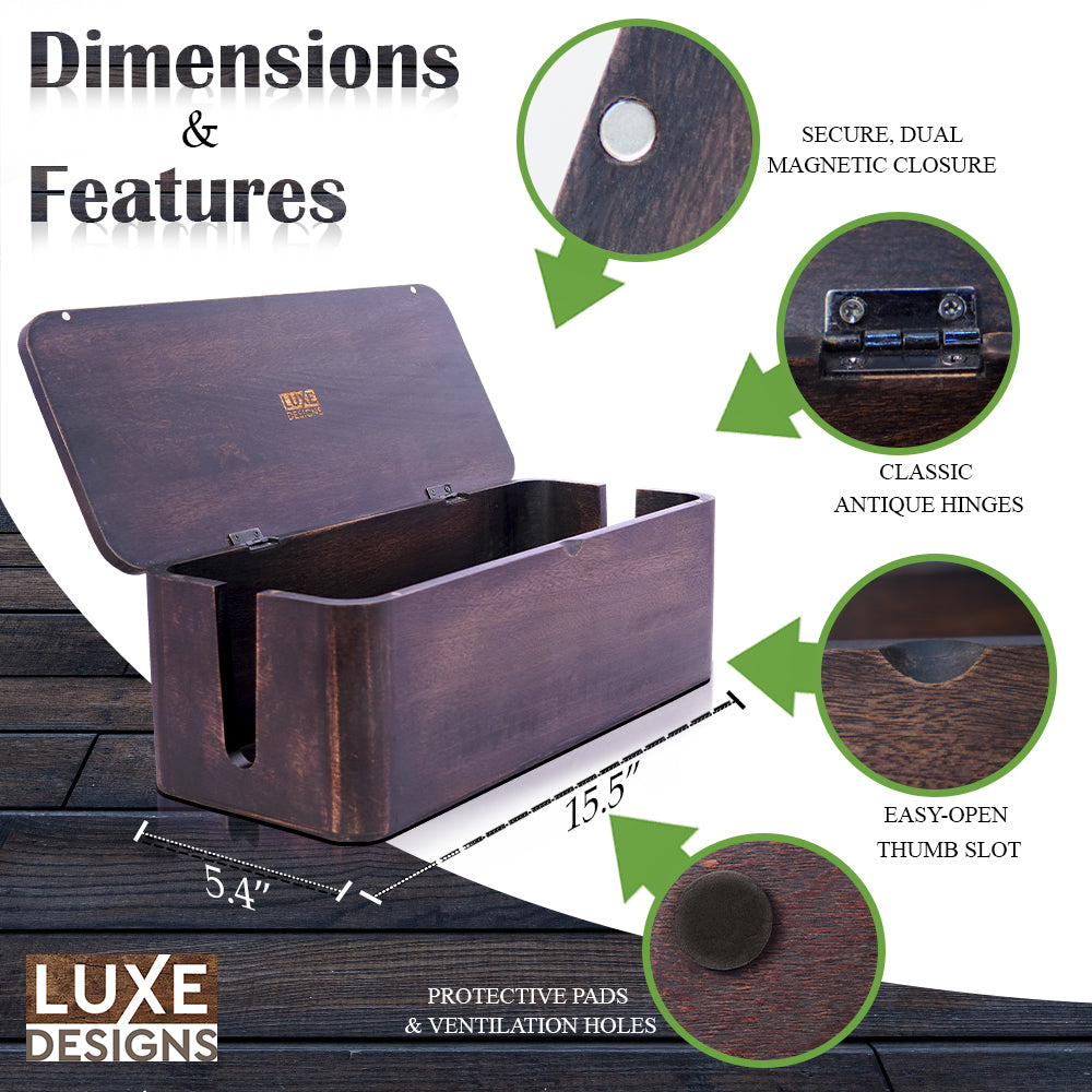 Cable Management Wood Box (IND-BlackMangoBox, IND-WhiteMangoBox, IND-MangoCableBox)