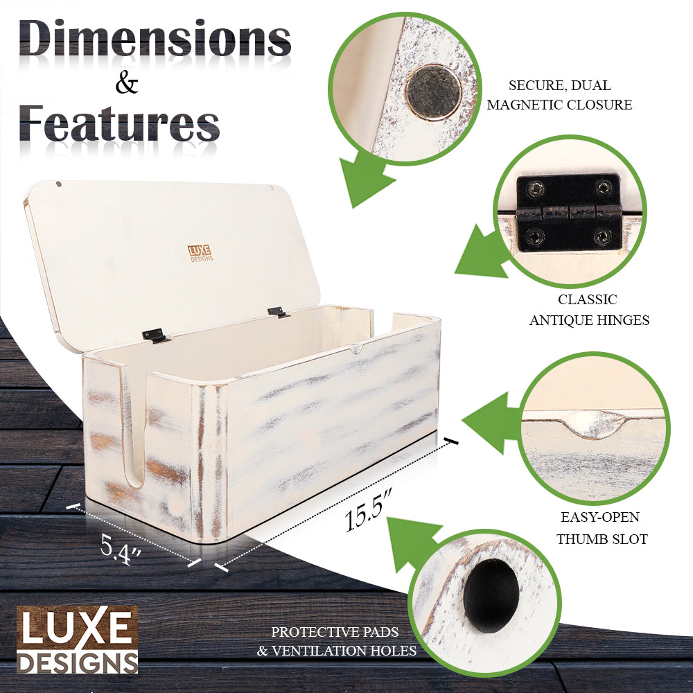 Cable Management Natural Wood Box - Wire Cord Concealer for Extension Cords