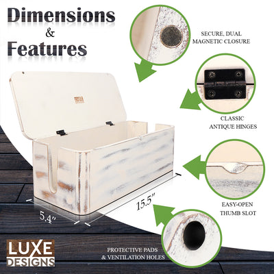 Cable Management Dark Wood Box - Wire Cord Concealer for Extension Cords