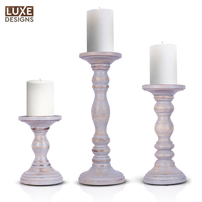 Grey Rustic Wooden Candle Holders Set of 3 (6", 9", 12")