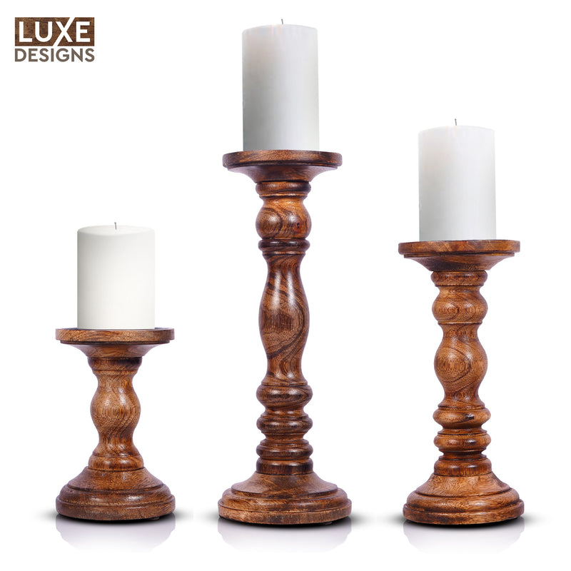 White Rustic Wooden Candle Holders Set of 3 (6", 9", 12")