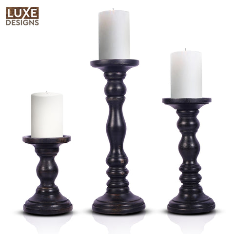 Black Rustic Wooden Candle Holders Set of 3 (6
