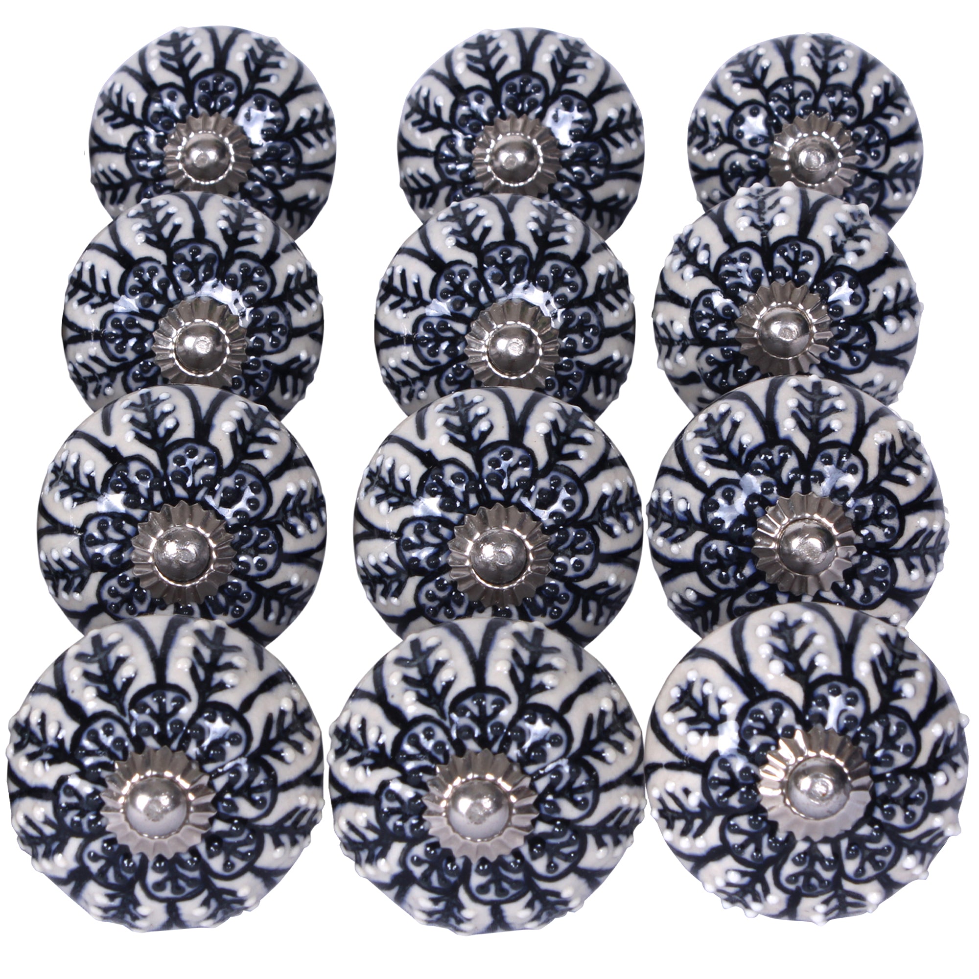 Black Floral Ceramic Cabinet Knobs