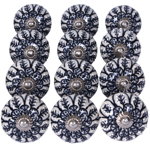 Blue Floral Ceramic Cabinet Knobs (12pcs)