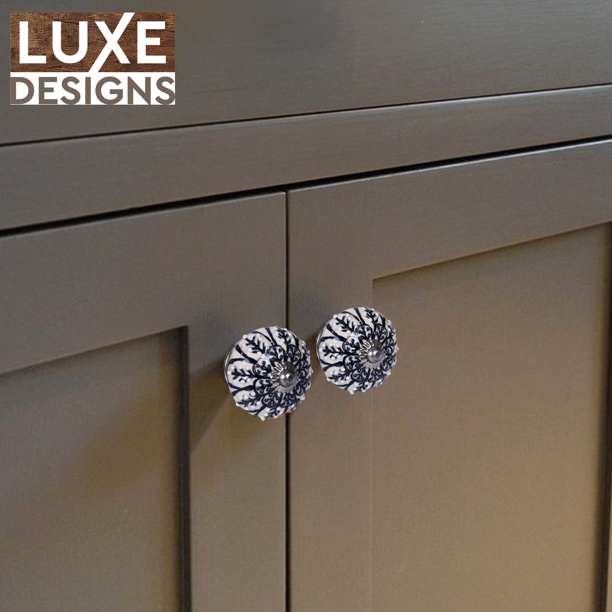 Black Floral Ceramic Cabinet Knobs