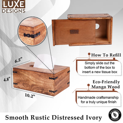 Rustic White Mango Wood Tissue Dispenser - Rectangle