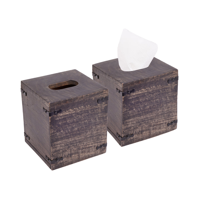 Rustic Dark Mango Wood Tissue Dispenser ~ Square (Set of 2)