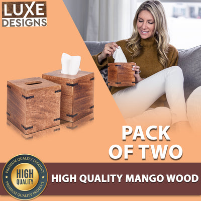 Rustic Natural Mango Wood Tissue Dispenser ~ Square (Set of 2)